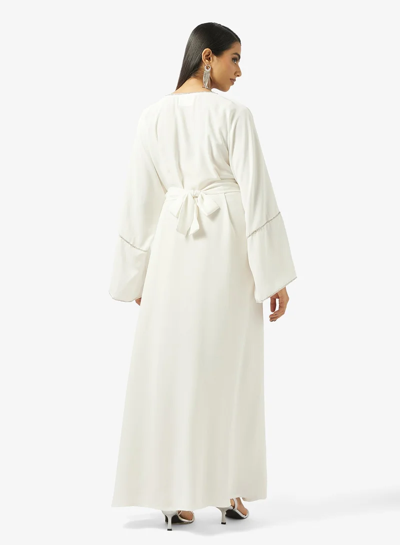 hayas closet Embellished Floral Stonework At Front Section Jalabiya